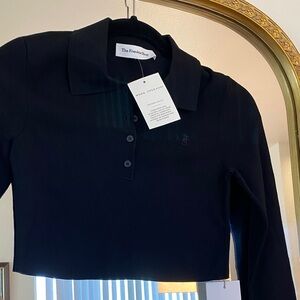 The Frankie Shop Black Giselle Cropped Polo Sweater